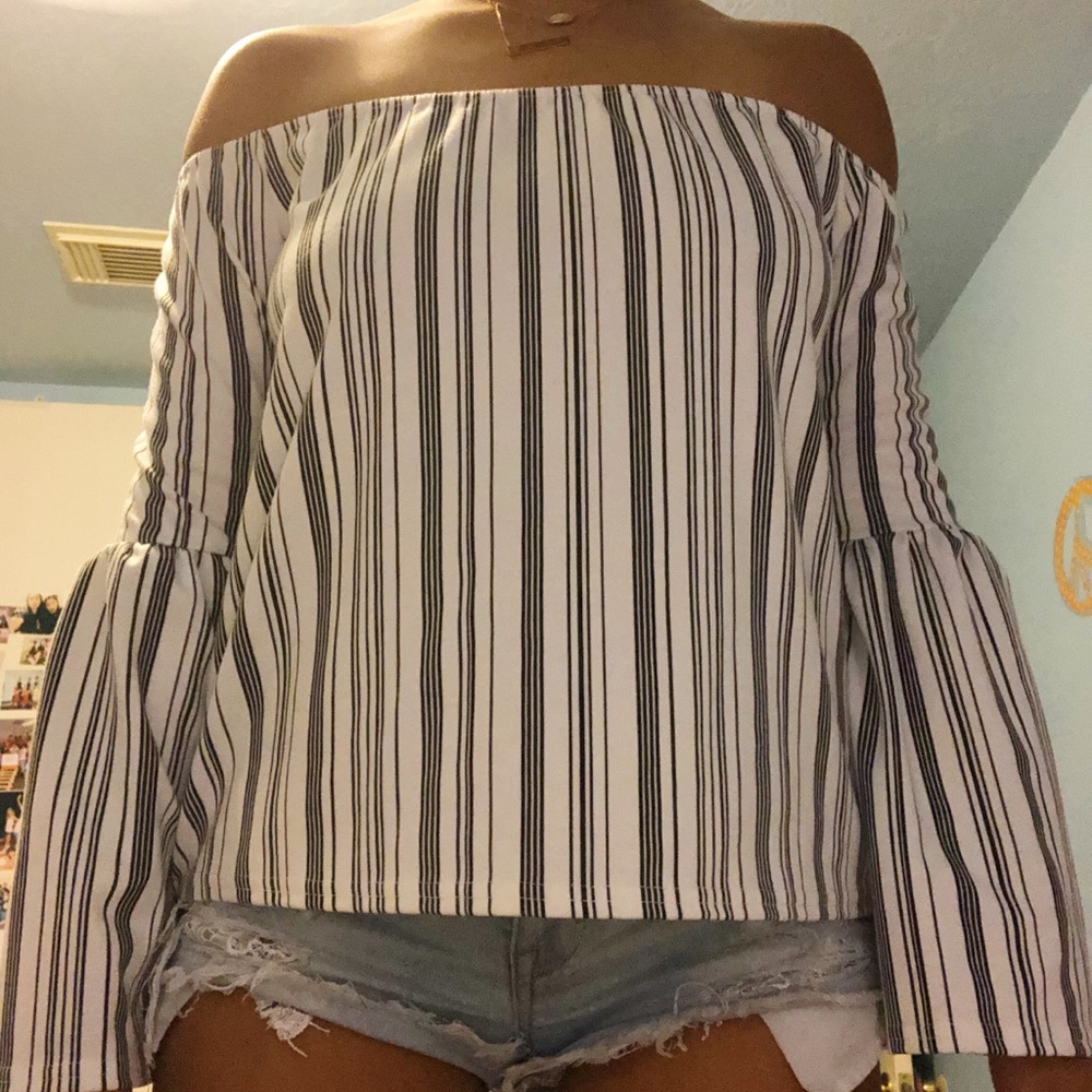 Black & White Striped Off The Shoulder
